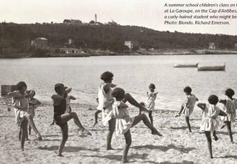 Summer School Children's Class on the beach at La Garoupe, taken by a curly haired student who might be Helene. 